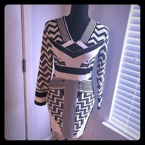 Black and white form fitted dress